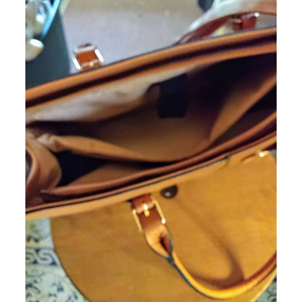 Large Brown Faux Leather Tote Bag With Dual Straps & Adjustable Shoulder Strap - Picture 10 of 10